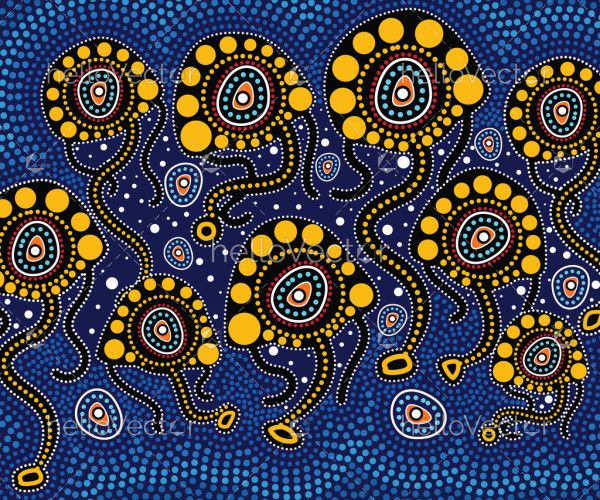 Jellyfish aboriginal dot art - Vector