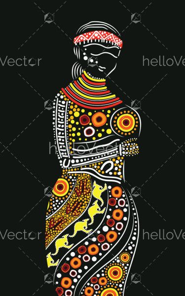 Aboriginal woman dot painting - Illustration