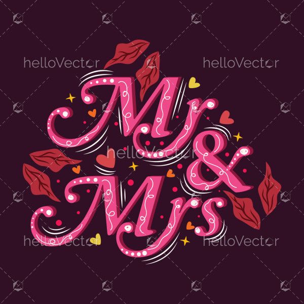 Mr and Mrs wedding decorative lettering illustration