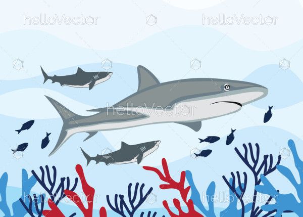 Shark underwater background - Vector