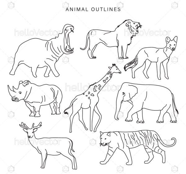 A Set Of Wild Animals Outline - Vector