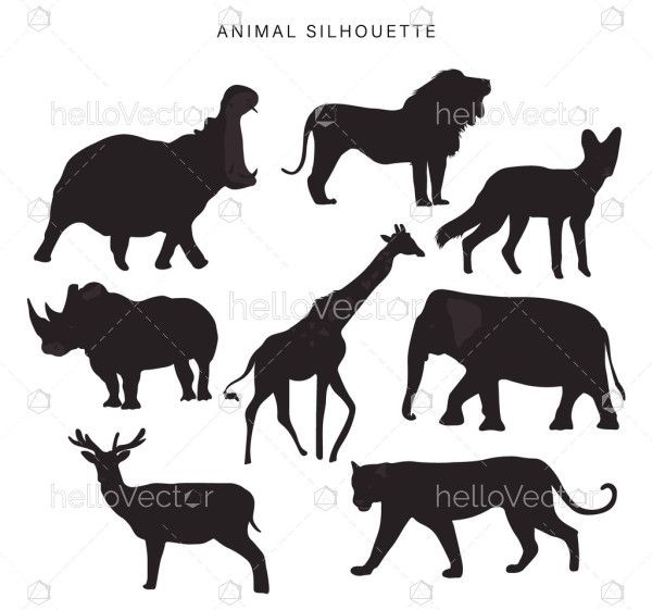 A Set Of Wild Animals Silhouette - Vector