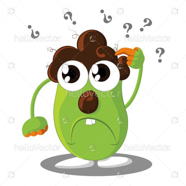 Confused cartoon character with question marks above his head - Vector Illustration