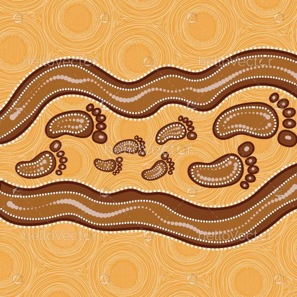 Australian Aboriginal Dot Footprint Artwork. Family Concept