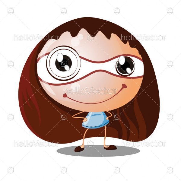 Cute smiling cartoon girl with big head small body - Vector illustration