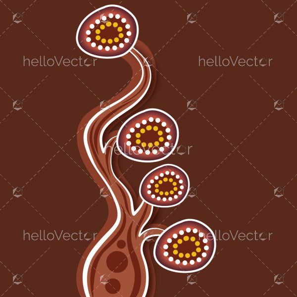 Dot Boab tree aboriginal vector in paper cut style