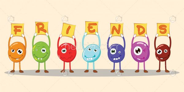 Friendship concept, Funny cartoon characters - Vector illustration