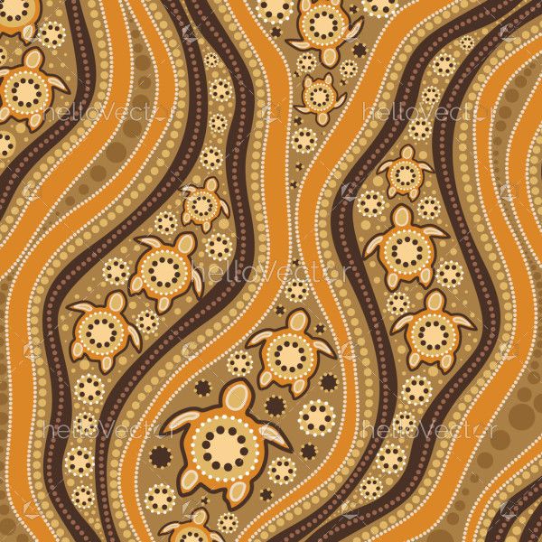 Turtle vector background in aboriginal dot art style