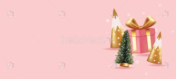 Realistic Christmas festive background with gift and tree