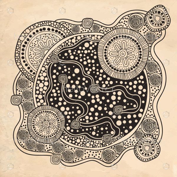 Grey aboriginal dot art illustration