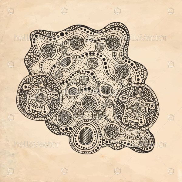 Grey aboriginal art illustration with turtle