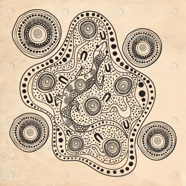 Grey aboriginal lizard art illustration