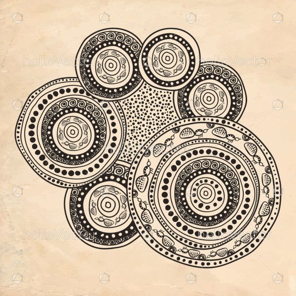 Grey aboriginal art illustration with honey bee