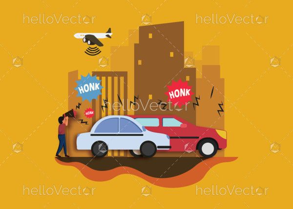 Flat illustration of noise pollution by vehicles