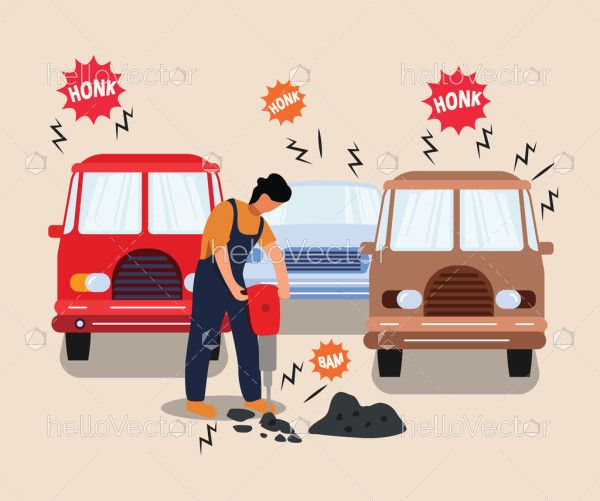 Noise pollution by vehicles illustration