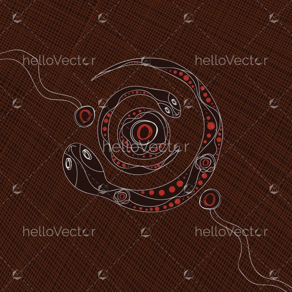 Aboriginal style of snake art on brown background