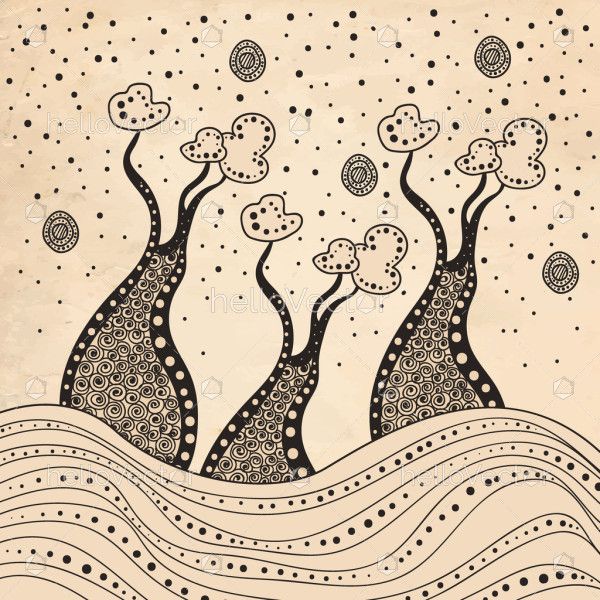 Grey aboriginal dot art style vector Boab (Baobab) tree painting