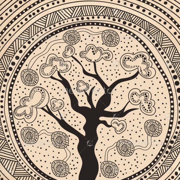 Grey tree painting in aboriginal dot art style