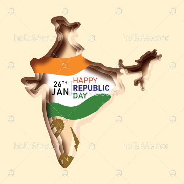 Indian map and flag paper cut illustration for republic day