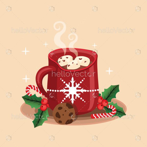 Red Coffee Mug Illustration With Decorations