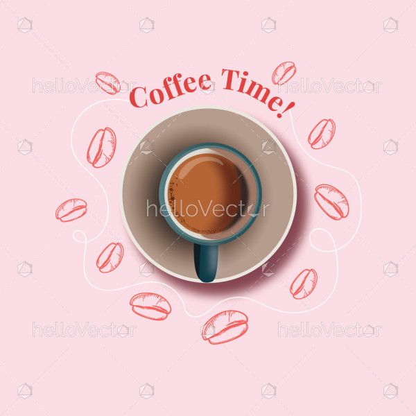 Coffee time background with coffee cup and beans