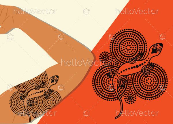 Aboriginal dot style lizard tattoo design illustration