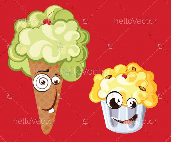 Funny ice cream characters with cute smiling face - vector illustration