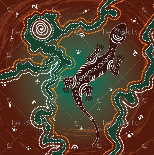 Lizard vector, Aboriginal art background with lizard
