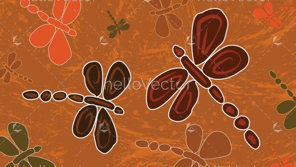 Aboriginal art background with dragonfly