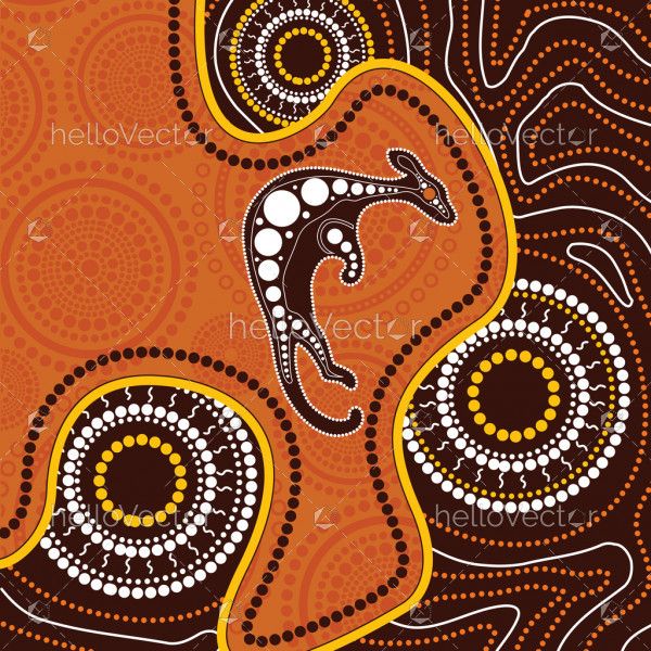 Aboriginal art background with kangaroo - Vector illustration