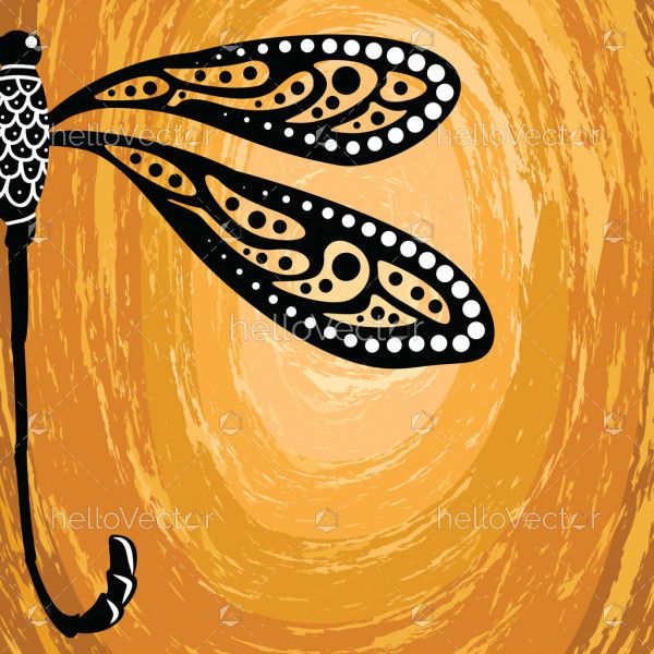 Aboriginal art vector background with dragonfly