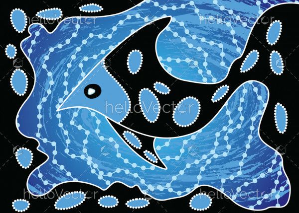 Aboriginal dot art background with fish.