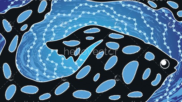 Aboriginal dot art background with fish. 
