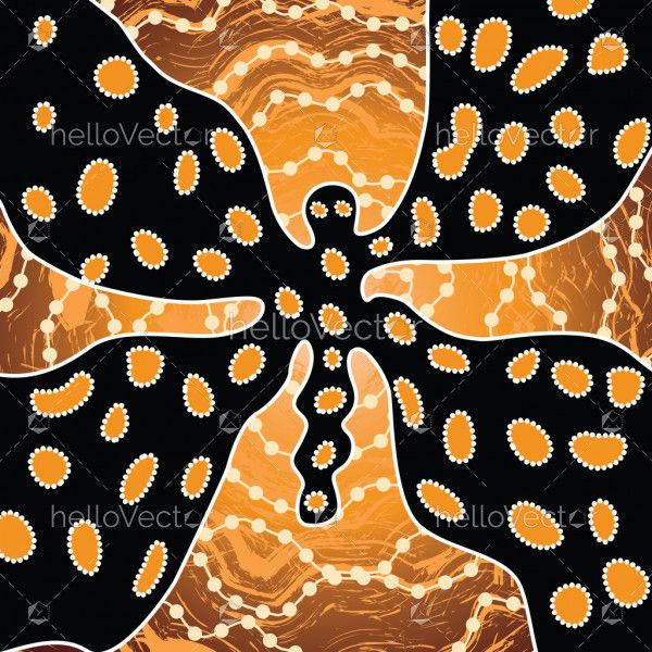 Aboriginal art vector background with dragonfly.