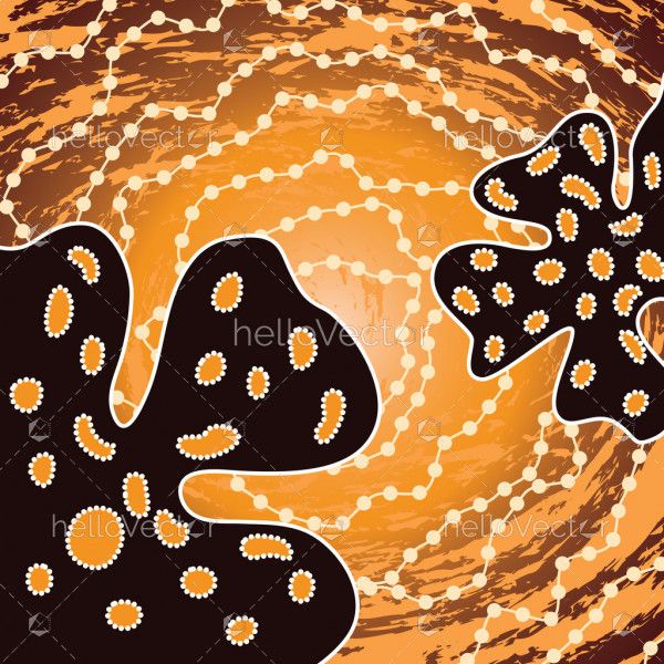 Aboriginal dot art background with poppy flowers - Vector Illustration