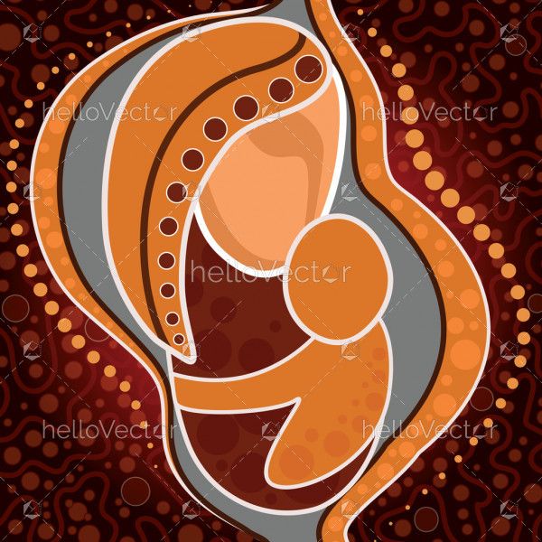Aboriginal art vector painting, Mother and child concept