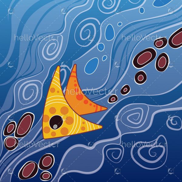 Aboriginal art painting with fish - Vector Illustration