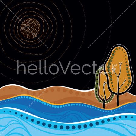 An illustration based on aboriginal style of dot painting depicting nature.