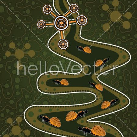 Aboriginal dot art vector background depicting honey ants