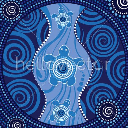 Aboriginal dot art vector painting with turtle