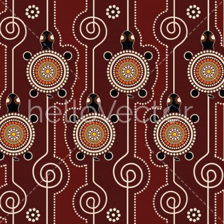 Aboriginal dot art vector pattern background with turtle
