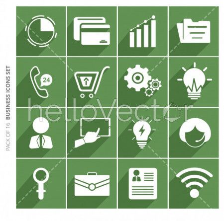 Business icons set with shadow in trendy flat style isolated on color background.