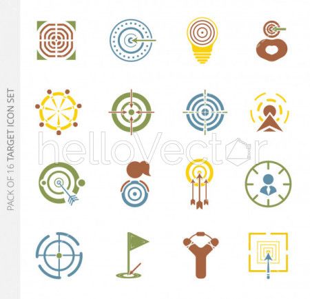Set of 16 different vector target colored icons