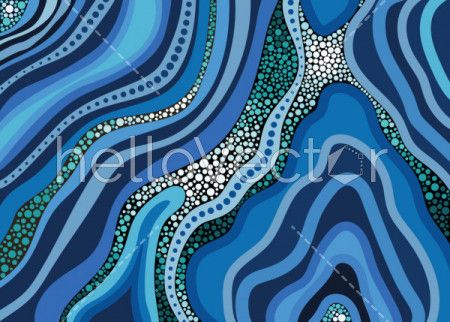 Aboriginal dot art vector background with river