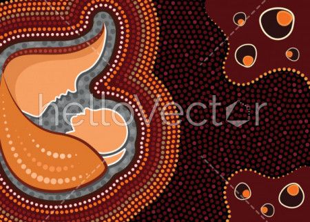 Aboriginal dot art vector painting - Mother and child concept
