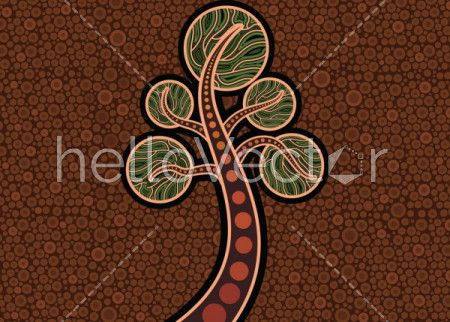 Aboriginal dot art vector painting with tree