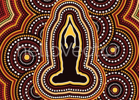 Illustration based on aboriginal style of dot background. Fitness and meditation concept