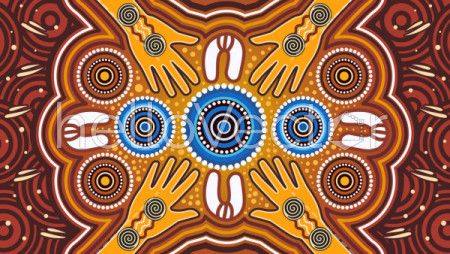 Aboriginal art vector painting. Meeting and unity concept