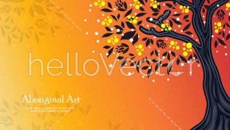 Aboriginal art vector banner with tree, Nature concept