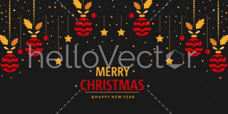 Christmas background with different hanging balls decorations